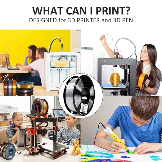 GEEETECH 4KG Silk Silver PLA Filament 1.75mm, 3D Printer Shiny Silk Filament,1kg Spool (2.2lbs), Dimensional Accuracy +/- 0.02mm, Fit Most FDM Printer (Silk Silver)