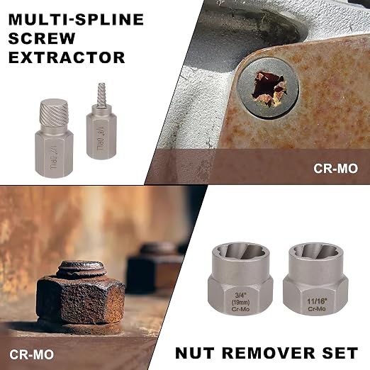 Hromee 49PCS Screw & Bolt Extractor and Left Drill Bit Set, Easy Out Extractor Set for Broken Nuts Bolts and Stripped Screw