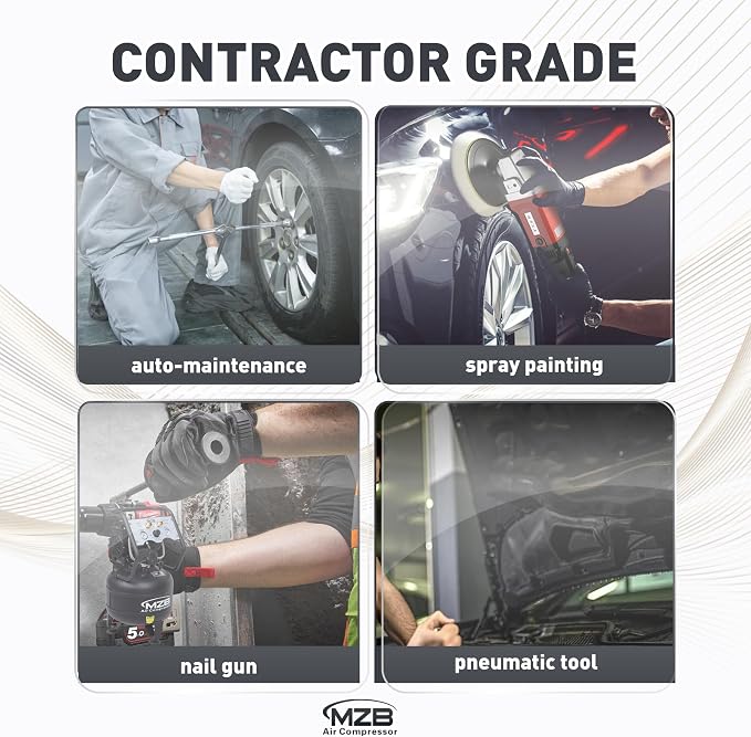 MZB Ultra Quiet Air Compressor 110V/60Hz MAX 115PSI Steel Tanks Oil-Free 70dB Noise Level Air Compressor for Spray Painting, Auto Repair, Carpentry Decoration (1.6 Gallon)
