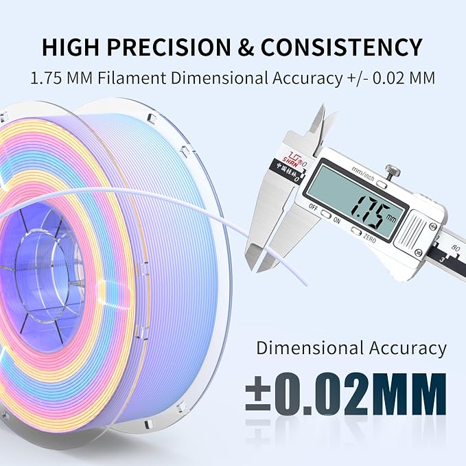 RAMBERY Matte Rainbow 3D Printer Filament Matte PLA Filament Multi-Color Change 3D Printing Filament, 1.75mm 1kg(2.2lb), Lollipop Blue Purple Pink Yellow Green