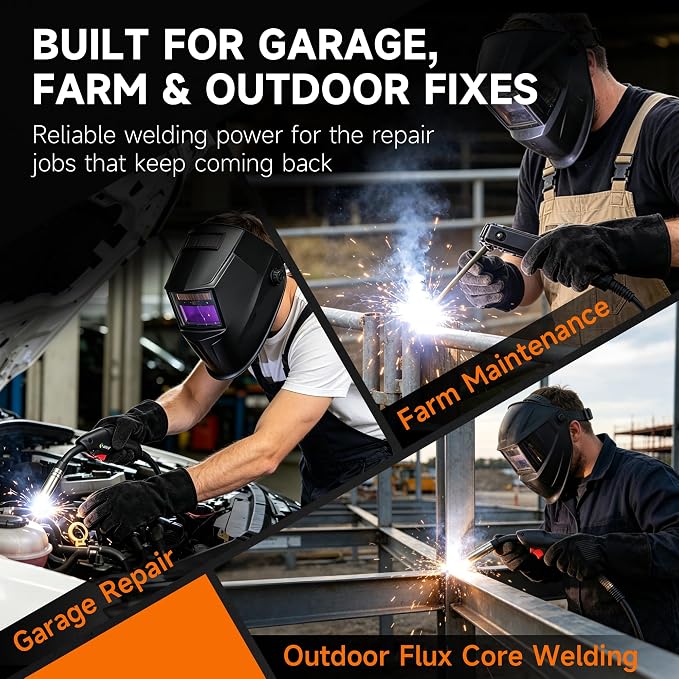 HITBOX 140A MIG Welder Gasless, 110V/220V Dual Voltage Flux Core Welder Flux MIG/Lift TIG/Stick 3 In 1 Synergy MIG Welding Machine With Torch Clamp and 0.8mm Flux Wire