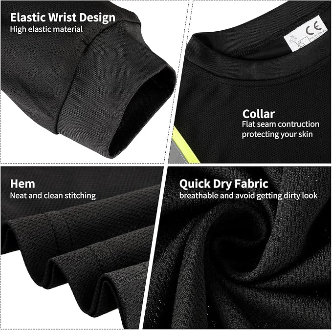 Zhanmai 6 Pack Safety Long Sleeve, Class 3 High Visibility T Shirt with Reflective Strips for Work Surveyor Construction