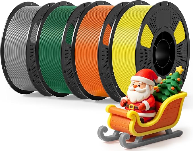 PETG Filament Bundle 4kg, Low Stringing High Toughness 3D Printer Filament 1.75mm, Clog-Free Rapid Printing PETG Fit Most FDM 3D Printers, 1KG*4 Pack, Grey+Christmas Green+Orange+Yellow