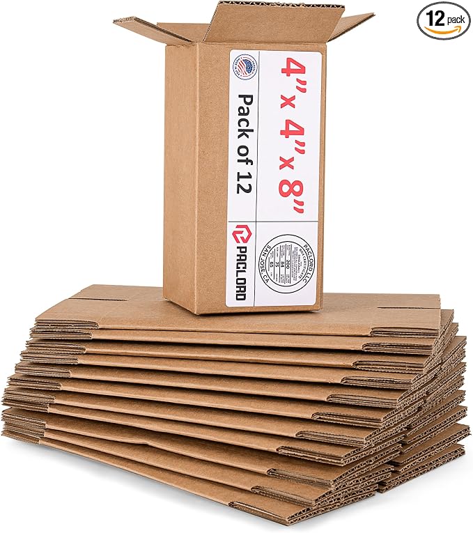 Tall Cardboard Boxes 4"L x 4"W x 8"H (Pack of 12) - USA-Made Packing Boxes for Moving, Shipping, or Storage - USPS, UPS, FedEx Approved - Professional Packing Supplies for Moving | USA-Made Packing Boxes for Moving, Shipping, or Storage - USPS, UPS, Fe...