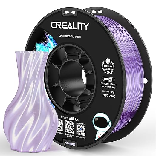Official Creality PETG 3D Printer Filament 1.75mm 1KG (2.2lbs), High Precision, Strong Toughness, Odorless, Better Flow, Moistureproof 3D Printing CR PETG Filament, Translucent Light Purple