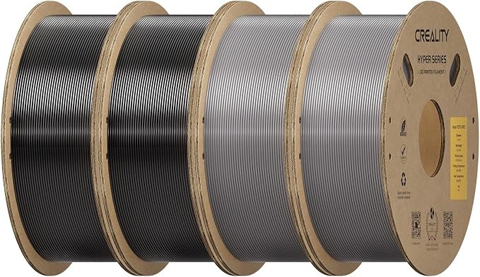 Creality Hyper PETG Filament 1.75mm Bundle 4KG, High-Speed PETG for 30–600mm/s Printing, Low Stringing, Strong Layer Adhesion, +/- 0.03mm Accuracy,Fits for Most FDM 3D Printers(Black&Grey 4-Pack)