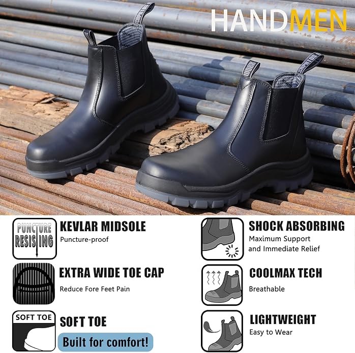 Work Boots for Men, Composite/Soft Toe Waterproof Working Boots, Slip Resistant Anti-Static Slip-on Safety Working Shoes 8 9 10 11 12 13