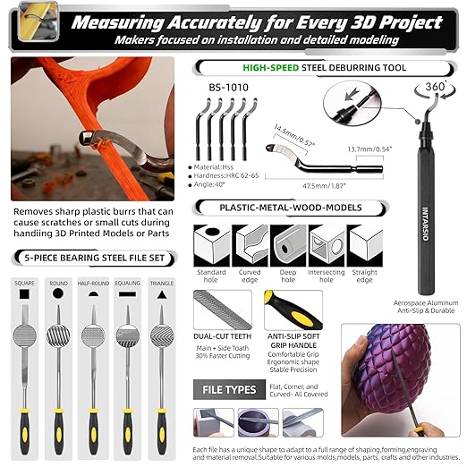 76pcs 3D Printer Tools Kit for Model Finishing/Deburring/Drilling/Polishing, 3D Printer Accessories incl. Flush Cutter, Pilers, Digital Caliper, for Bambu Lab, Flashforge, K2, FDM/SLA Printers etc