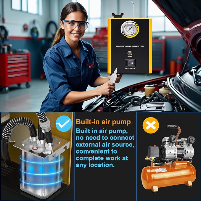 Automotive Smoke Machine Leak Detector with Built-in Air Pump,12V DC Smoke Leak Detector Diagnostic Tester for Vacuum Intake Exhaust Cooling System, Fuel Pipe Leak Locator for All Cars, boats,etc