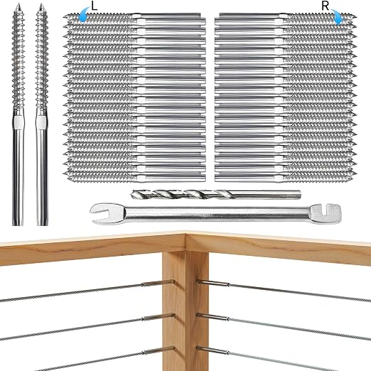 Swage Lag Screws for Cable Railing - 100 Pack T316 Stainless Steel Left and Right Handed Thread - 1/8" Cable Railing Hardware Kit for Deck Stair Wood Post Railing System