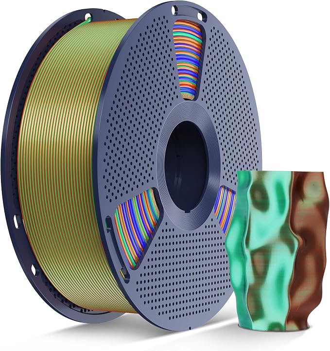 SUNLU Silk Triple Color PLA Filament, Silk PLA 3D Printer Filament 1.75mm, Neatly Wound Shiny Silk 3D Printer Filament 1.75mm ±0.02mm, 1KG Spool (2.2lbs), Silk Triple Color (Orange Blue Green)
