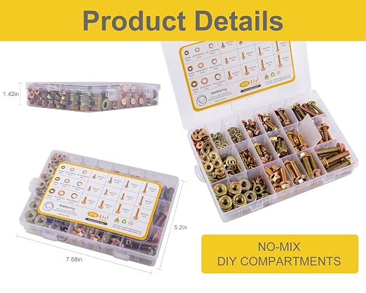 476pcs Class 8.8 Metric Flange Bolts Assortment Kit, M5, M6, M8, Metric Bolts and Nuts Assortment, Hex Bolt and Nut Washers Kit, Yellow Zinc Plated