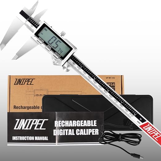 Rechargeable Caliper 8 inch, Stainless Steel Vernier Micrometer Measuring Tool with Large LCD Display