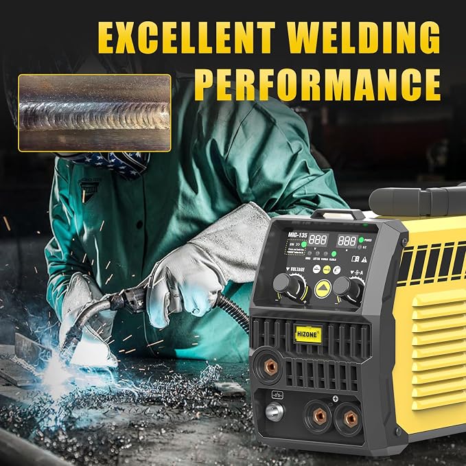 HIZONE 135A MIG Welder, 110V Flux Core MIG Welder/Lift TIG/Stick 3 in 1 Welding Machine, IGBT Inverter Welder with Welding Wire