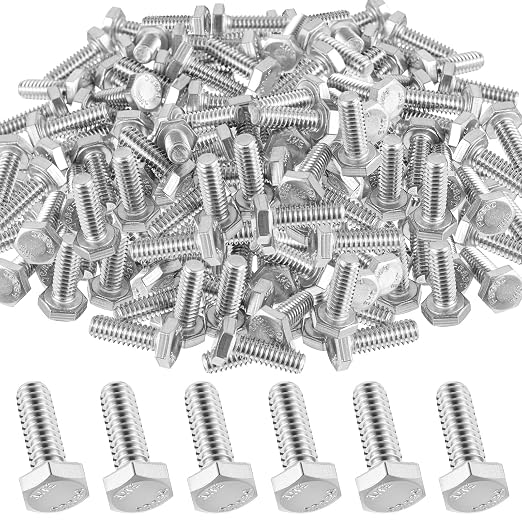 Zonon 100 Pcs 1/4-20 x 3/4" Hex Head Screw Bolt 18-8 (304) Stainless Steel Hexagon Bolts, Fully Threaded, Plain Finish, External Hex Drive (Silver)
