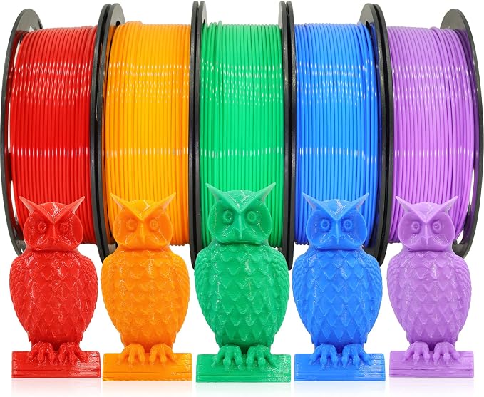 1.75mm 5 Spools 5 Popular Colors PLA 3D Printer Filament in 1 Bundle, Red/Purple/Green/Blue/Orange, Each Spool 0.25kg, Total 1.25kg PLA 3D Printing Material, 250g x 5 Spools
