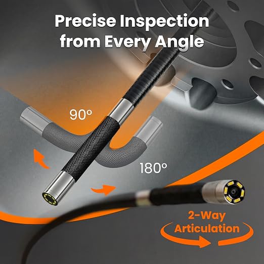 US23-MD62 Two-Way Articulating Borescope with Light, Industrial Endoscope Inspection Camera with 6.2mm Articulated Probe, Flexible Mechanic Snake Scope for Automotive Engine - 3.3FT