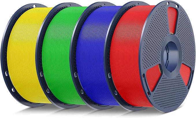 SUNLU 4kg PLA 3D Printer Filament Bundle Multicolor, Neatly Wound PLA Filament 1.75mm ±0.02mm, Individually Vacuum Packed, 4kg in Total, 1kg per Spool, 4 Pack, Red+Klein Blue+Green+Yellow