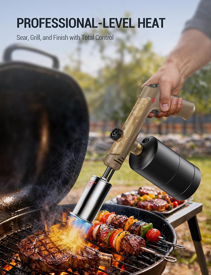 ThermoMaven Propane Torch with One-Touch Max Fire, Blow Torch Gun with Safety Lock, Charcoal Lighter Flame Thrower, Kitchen Food Torch Head for Grill, Sous Vide, BBQ, Mojave Camo(Tank Not Included)