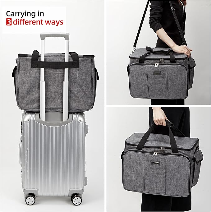 HOMEST Sewing Machine Carrying Case with Multiple Storage Pockets, Universal Tote Bag with Shoulder Strap Compatible with Most Standard Singer, Brother, Janome, Grey (Patent Design)