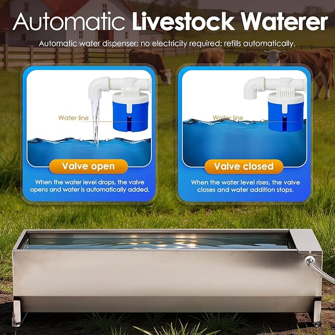 10 Gallons Automatic Livestock Water Trough Stainless Steel Larger Dog Water Bowl Dispenser with Float Valve Kit Large Capacity Outdoor Horse Pig Water Trough for Dog Pig Cow Goat 36‘’*12.4*‘’9.1‘’