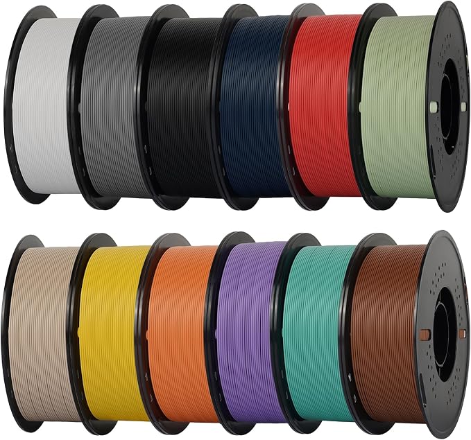 Kingroon Matte PLA Filament Bundle 1.75mm 3D Printer Filament Bundle Multicolor 1kg Dimensional Accuracy +/- 0.02 mm (12 Rolls Mixed Colors)