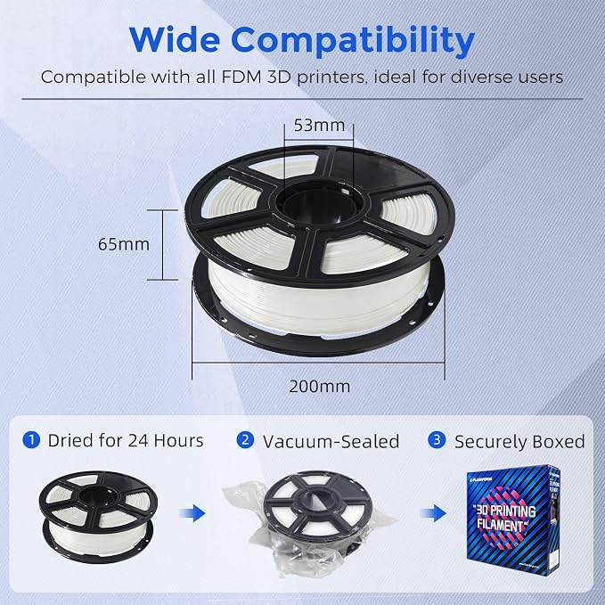 FLASHFORGE PETG Pro Filament 1.75mm White, 3D Printer Filament 1kg (2.2lbs) Spool, Dimensional Accuracy +/- 0.02mm, 3D Printing Filament for Various Mechanical Parts, Waterproof Parts