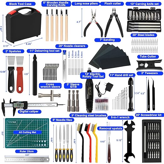 158 PCS 3D Printing Tool Kit, 3D Printing Accessories with Nozzle Cleaning Kit, Deburring Tool, Digital Caliper, Mini Rotary Tool, Smoothing Tools, 3D Printer Tools for Removing Finishing 3D Print