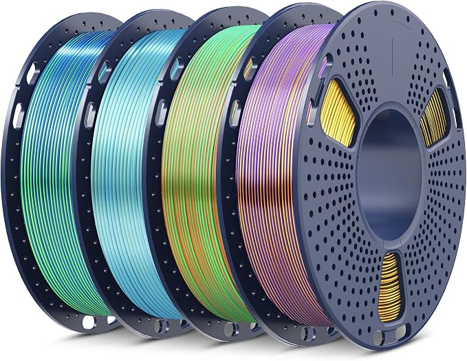 SUNLU Silk Triple Color PLA Filament Bundle Muticolor, Neatly Wound Shiny Silk 3D Printer Filament 1.75mm ±0.02mm, Individually Vacuum Packed, 0.25kg per Spool, 1kg in Total, 4 Pack.