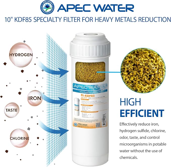 APEC Water Systems FI-KDF85 Iron and Hydrogen Sulfide Reduction Specialty Water Filter, 2.5"x10