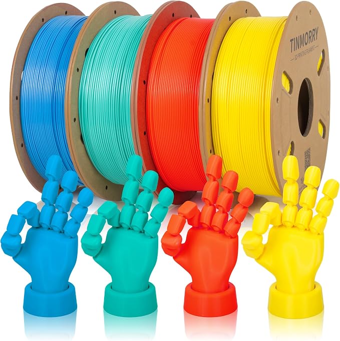 TINMORRY PETG Filament Bundle, Rapid PETG 3D Printer Filament 1.75 mm Multicolor Pack, Bright Yellow & Mint Green & Sky Blue & Orange, 1 KG x 4 Spools