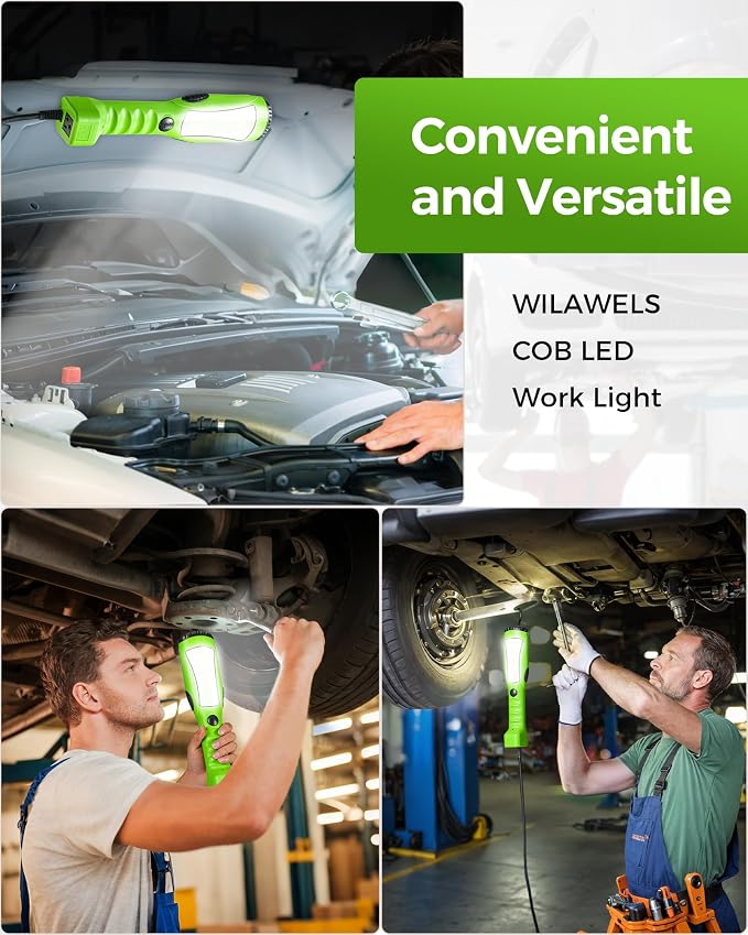 18W LED Work Light and 30 Ft Retractable Extension Cord Reel Bundle, for Garage, Workshop, Car Repair Scene, ETL Listed J03WL06-H30CR06
