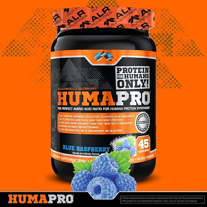 ALR Industries HumaPro Essential Amino Acid Formula | EAA Protein Supplement | Supports Muscle Recovery & Performance | Vegan, Gluten Free | 45 Servings (Blue Raspberry)