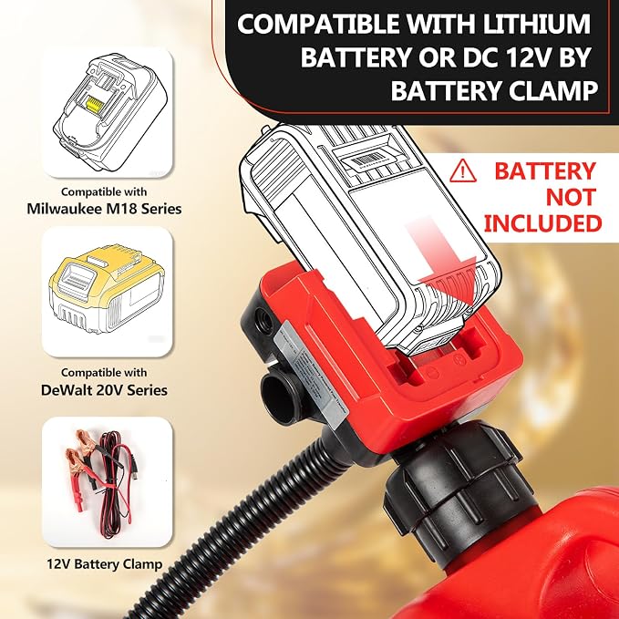 5GPM Cordless Fuel Transfer Pump,Auto-Stop & Hand Nozzle, Compatible with DeWalt 20V & Milwaukee 18V Batteries, 51'' hose,Vertical Operated Gas Can Pump for Diesel,Gasoline(Bare Tool)