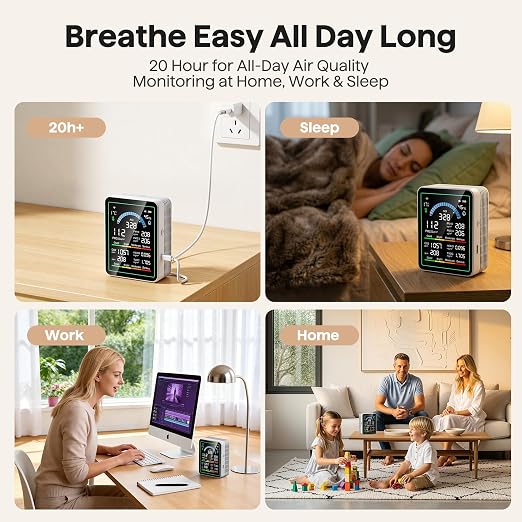 Air Quality Monitor Indoor, 10 in 1 Portable Smart Air Quality Tester for CO2 | TVOC | HCHO | Temp | AQI | PM0.3-1 Detection Suitable for Home, Cars, Plants, Pets and Hotels