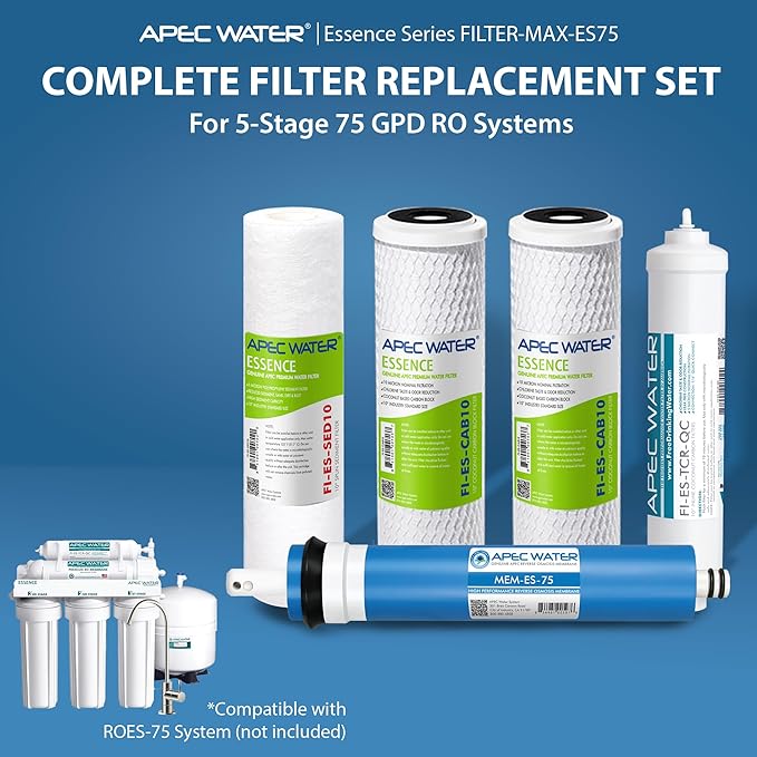 APEC Water Systems FILTER-MAX-ES75 75 GPD High Capacity Complete Replacement Filter Set for Essence Series Reverse Osmosis Water Filter System Stage 1-5