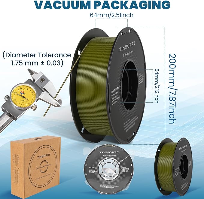 TINMORRY PETG Filament 1.75, Rapid PETG-Eco 3D Printer Filament, Compatible with Most FDM 3D Printers, 1 KG 1 Spool, Olive Green
