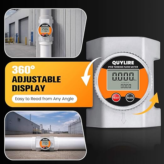 Waterproof 3 Inch Water Flow Meter, 20-260 GPM Digital Inline Fuel Flowmeter with NPT Thread for Hot/Cold Water, Diesel, Gasoline, Oil & Liquids, Supports Gallon, Liter, GPM, LPM, m³, QTS, PTS