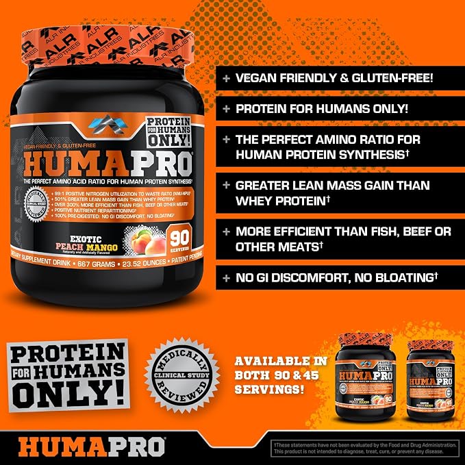ALR Industries HumaPro Essential Amino Acid Formula | EAA Protein Supplement | Supports Muscle Recovery & Performance | Vegan, Gluten Free | | 90 Servings (Exotic Peach Mango)