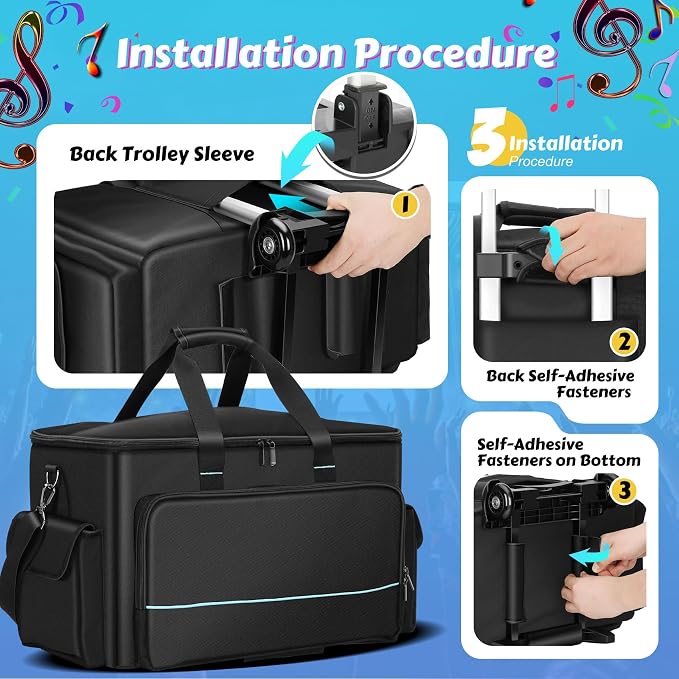 DJ Cable Bag, Rolling DJ Cable Bag with Detachable Trolley & Dividers | Large Capacity Gig Bag with Laptop Compartment, Professional Organizer Bag for Cables, Microphones, and DJ Equipment