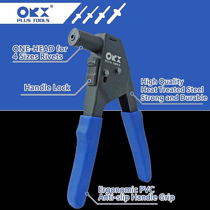 ORXPLUS Tools 90∘Angle Plastic Rivet Hand Gun Kit One Hand Operation w/ 40 Sample Poly Rivets