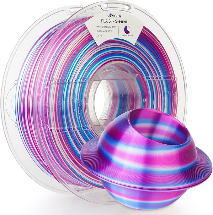 AMOLEN Silk PLA 3D Printer Filament, Shiny Multicolor Rainbow PLA Filament 1.75mm, Fast Color Change PLA 3D Printing Filament for Most FDM 3D Printer, Blue Purple White, 1kg (2.2lbs)