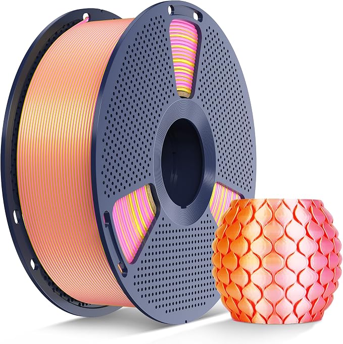SUNLU Silk Dual Color PLA Filament, 1KG, Silk Dual Color (Pink Gold) | Silk PLA 3D Printer Filament 1.75mm, Neatly Wound Shiny Silk 3D Printer Filament, Dimensional Accuracy +/-0.02mm