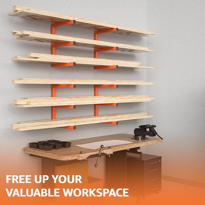 YYR 4 Layer Power Tool Organizer 16 Inch 4 Slots & Heavy Duty 4-Level Lumber Storage Rack Wall Mount