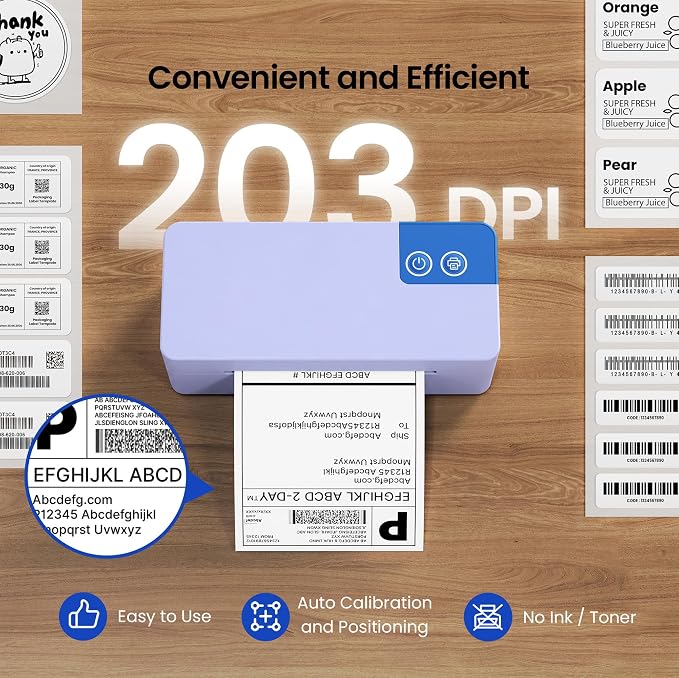 Bluetooth Thermal Shipping Label Printer, 4x6 Portable Direct Thermal Printer, Compatible with iPhone, Android, Windows and Mac, Widely Used for USPS UPS Amazon Shopify Etsy, Purple