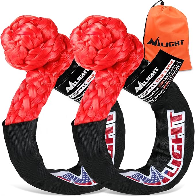 Nilight 2PCS Synthetic Soft Shackles 1/2" x 24" 56,000 LBS Breaking Strength with Extra Sleeves Heavy Duty Recovery Rope for Sailing SUV Off-Road Towing ATV UTV Trucks 4x4 (Red)