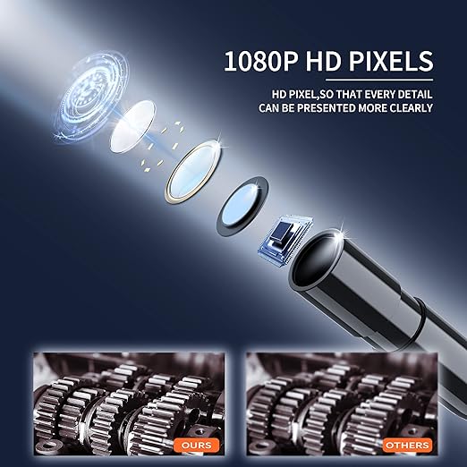 Daxiongmao Borescope Camera, 1080P HD IP67 Waterproof Endoscope with LED Light, 4.3" IPS Screen Flexible Snake Camera for Automotive Engine, Pipe, Wall & Vent InspectionI
