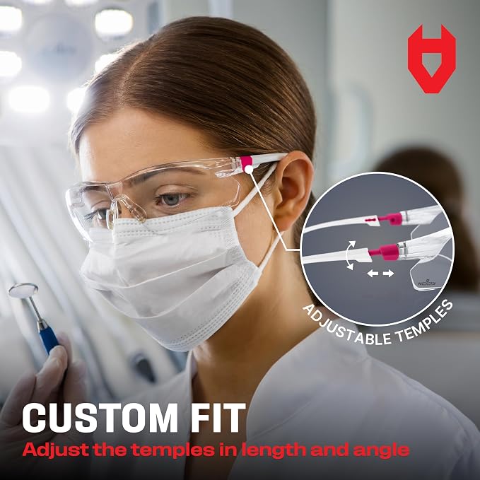 NoCry Clear Safety Glasses for Women with Adjustable Frames — Anti Fog Safety Glasses with 100% UV Protection & Scratch Resistance, ANSI Z87.1 Rated — Perfect Safety Goggles for Women, Nursing Goggles