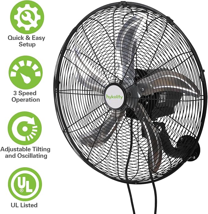 hykolity 20" Oscillating Wall Mount Fan, 5900 CFM High Velocity Wall Mounted Fan with 3 Speeds, Heavy Duty Industrial Wall Fan with Wired Remote for Garage, Commercial and Warehouse