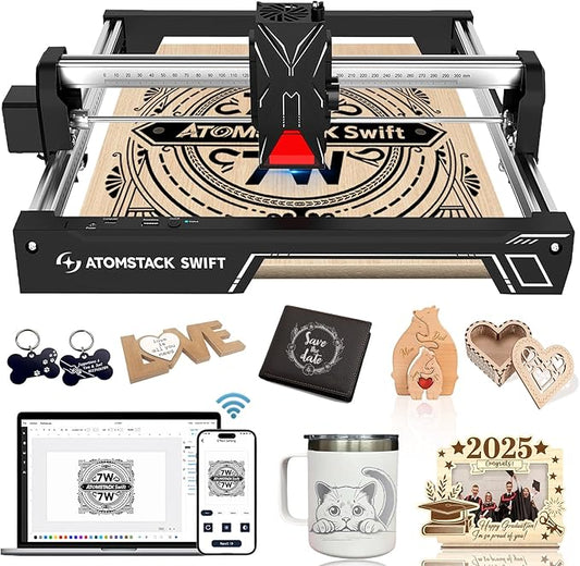 ATOMSTACK Swift Laser Engraver for Beginners, 7000mW Output Laser Cutter, Laser Class 4, 300×300mm Working Area, 0.08mm Accuacy Engraving Machine for Wood, Leather, Coated Metal, Acrylic (Swift 7W)